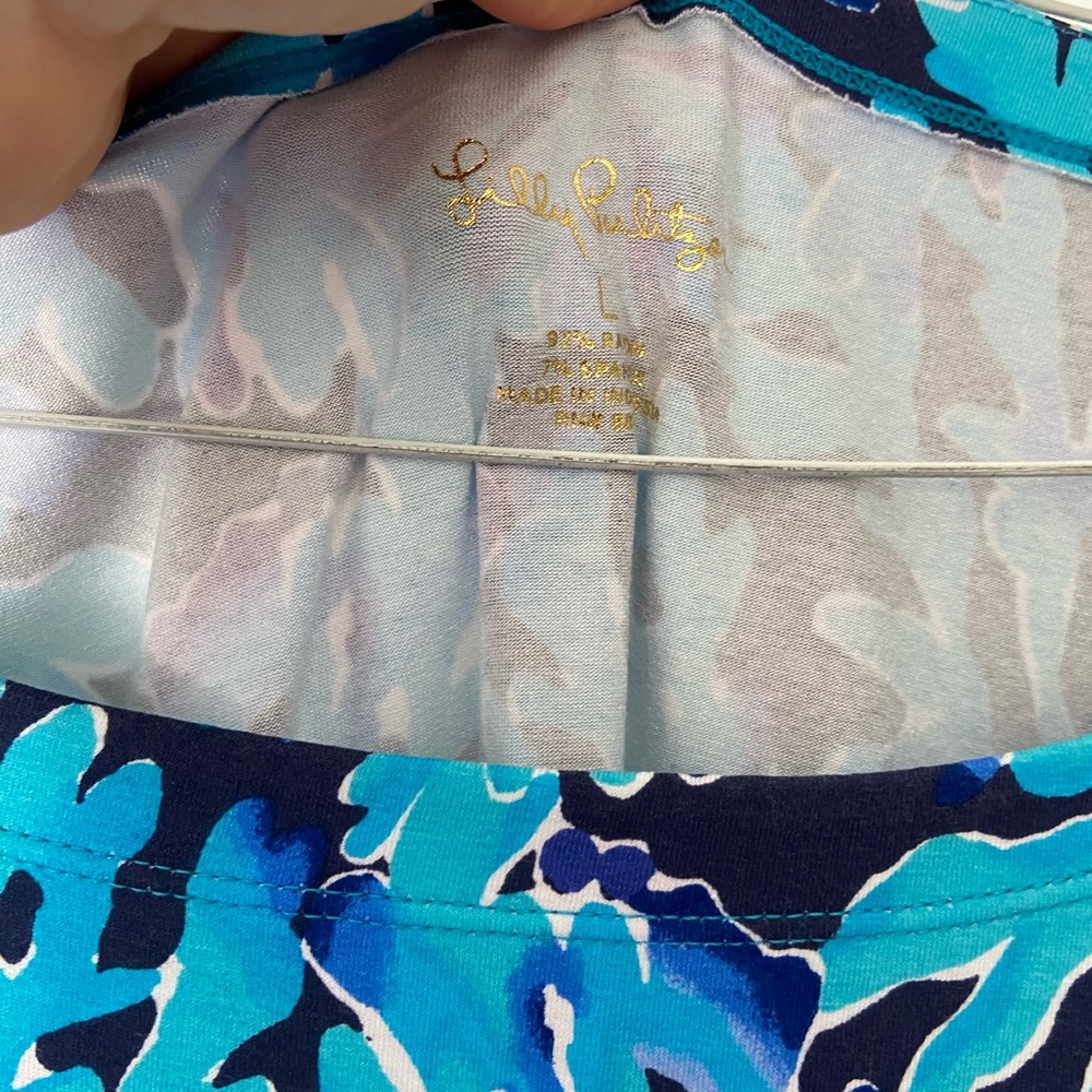 Lilly Pulitzer Navy Blue & Aqua Floral Sheath Dress Large - Picture 2 of 5